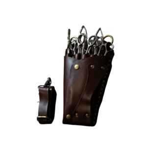 Elegant Brown Leather Holster: Protect 5 Hair Scissors